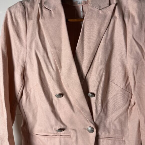 Evereve Lenox Blazer Pink Sz L 100% Cotton Double Breasted 4 Silver Buttons - Picture 8 of 8
